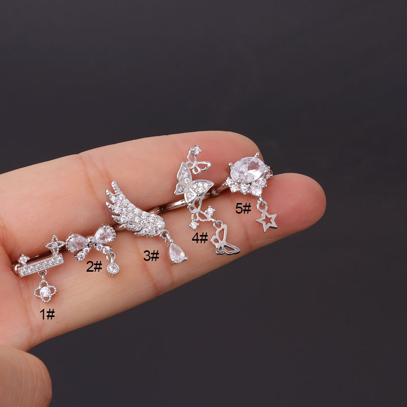Bow feather fashion zircon ear bone clip earrings one-piece wholesale jewelry