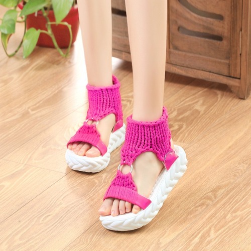 Women's Loose Fit Thick Sole Lightweight Knitted Slippers, Round Head Roman Casual Knit Shoes