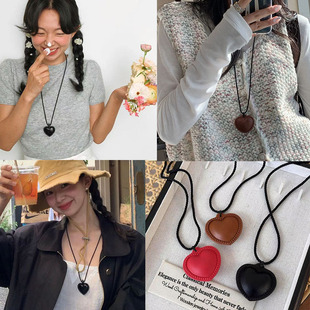 South Korea Fever Leather Black Love Hemp Rope Necklace Adjustable Fashionable Spice Girl Long Necklace Clavicle Chain for Women