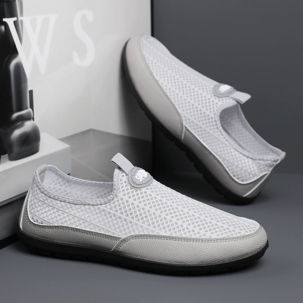 Мужские сетчатые туфли ленивые педали полые дышащие бобовые туфли