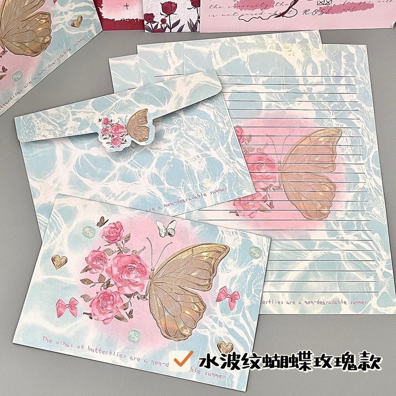 手写玫瑰信封系列蝴蝶套装ins高颜值信纸祝福创意浪漫礼物信笺|undefined