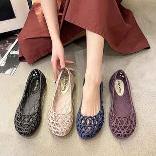 Summer Women's Plastic Sandals Jelly Shoes Flat Non-Slip Versatile Wedge Heel Hollow Nurse Shoes Clogs Beach Shoes