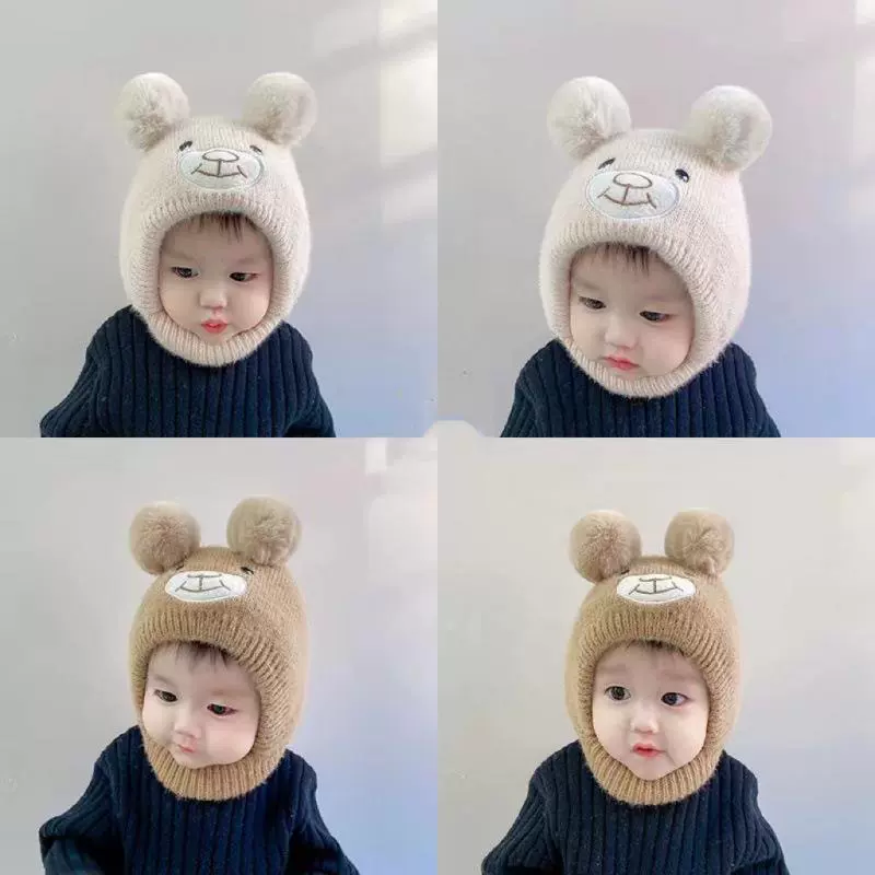 婴儿帽子秋冬可爱儿童冬季宝宝毛线帽婴幼儿护耳针织帽亚马逊外贸
