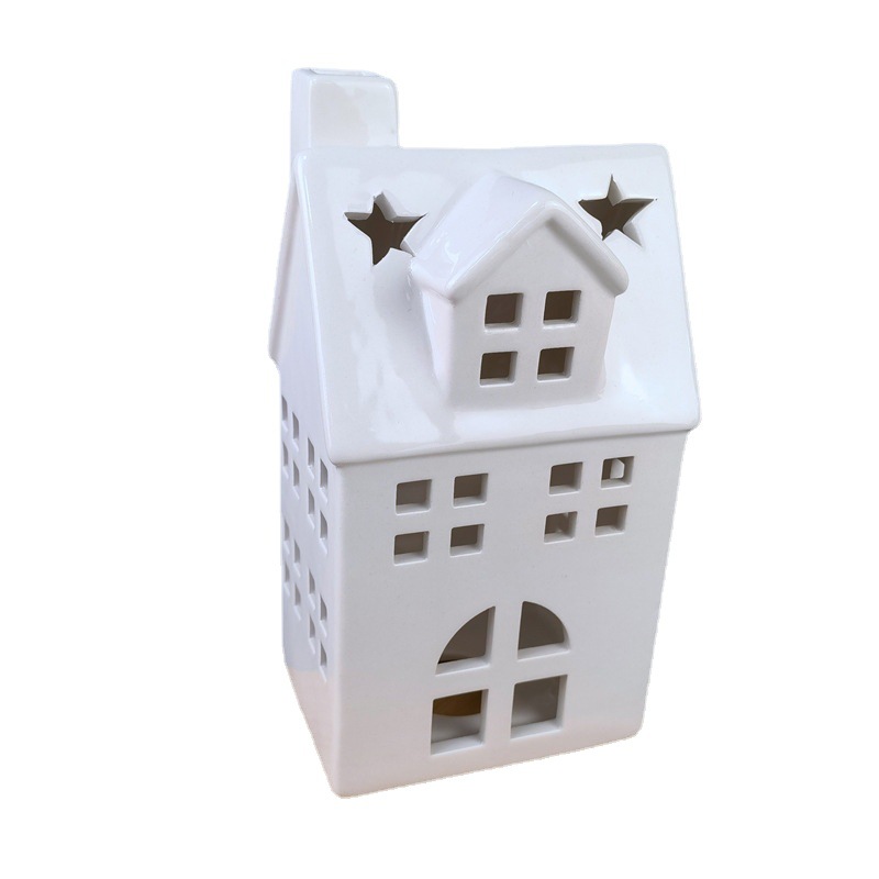 Casa de cerámica sala de velas regalos de vacaciones creativos hueco casa de porcelana blanca decoración de Navidad casa de lámpara LED cabina