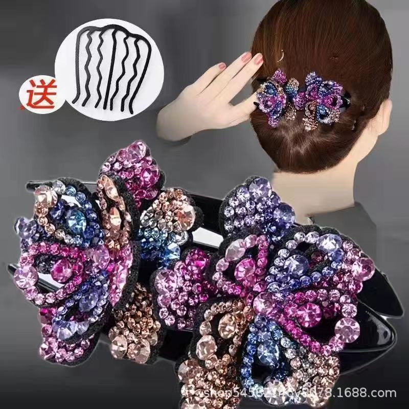 Duckbill clip female adult rhinestone hollow hair accessories Korean elegant hair accessories plate hairpin temperament three-tooth clip headdress hairpin