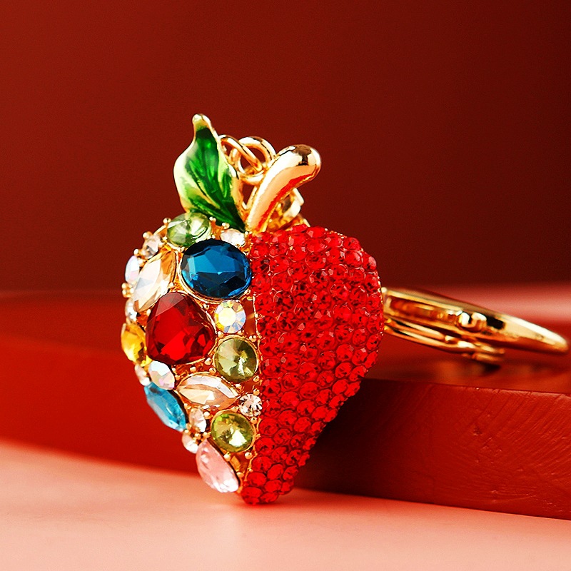 Creativo lindo diamante fruta pequeño limón llavero del coche bolso de las mujeres colgante de metal llavero anillo de regalo de dibujos animados