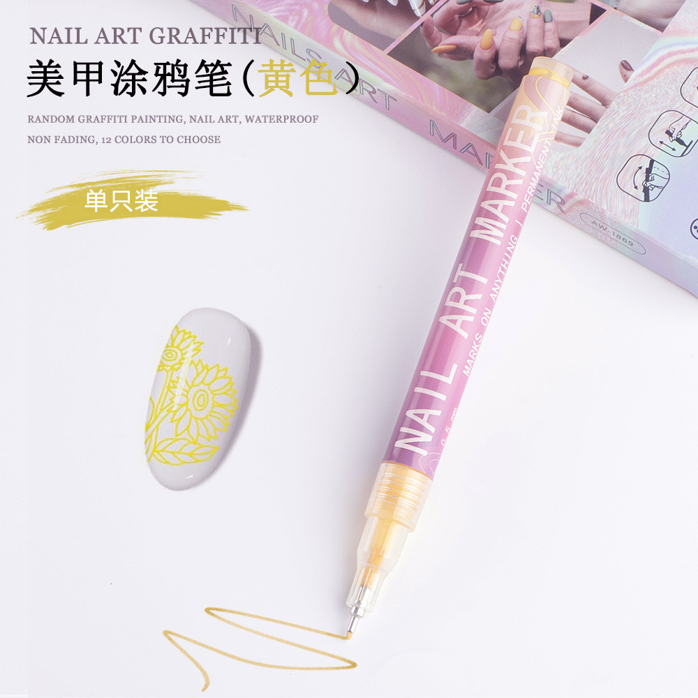 Uña graffiti pluma dibujada a mano pluma DIY desgaste de pintura de uñas pluma acrílico 0.5 pluma de aguja 12 color conjunto