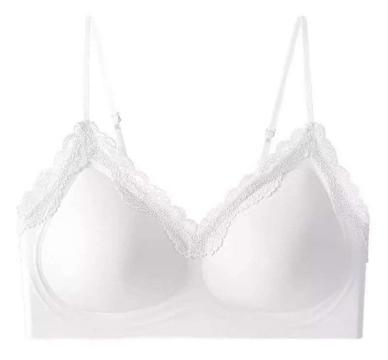 小さな胸の女性向けのシームレスレースゼリーストリップブラ、美背中、細い肩紐ブラ、夏用薄手、高級感|undefined