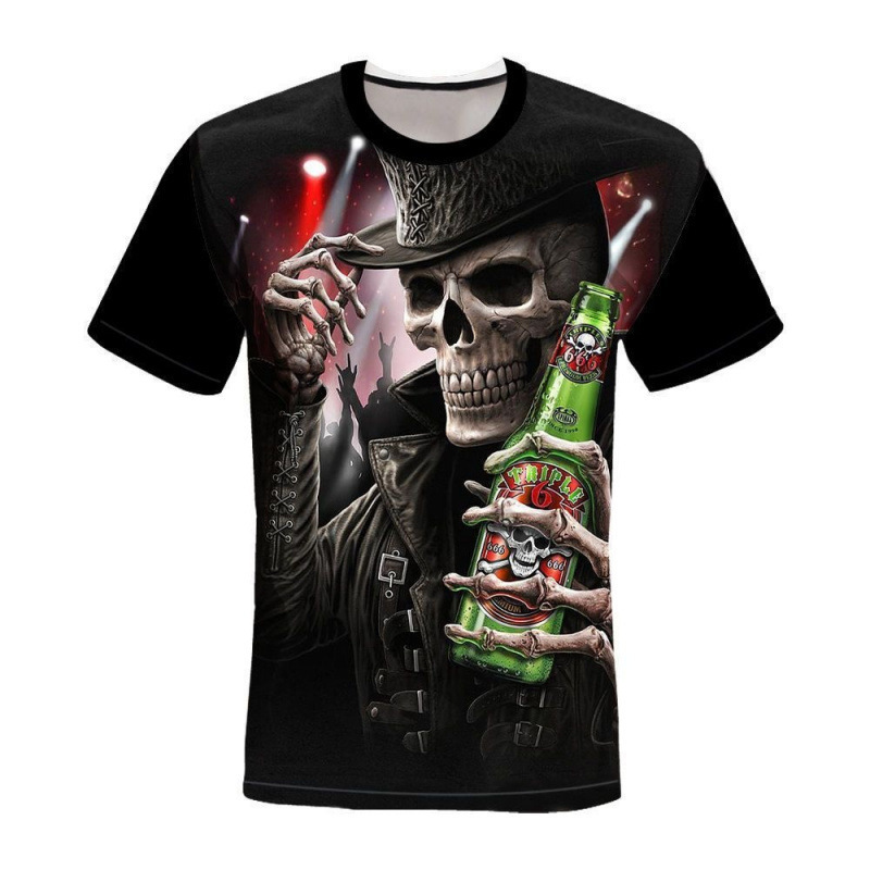 European and American Foreign Trade New Trendy Men's Skull Short-Sleeve 3D T-Shirt Hot Style Large Size Short-Sleeve T-Shirt