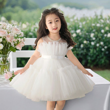 女童连衣裙新款无袖女宝宝网纱礼服高端纯色蓬蓬裙儿童节日演出服