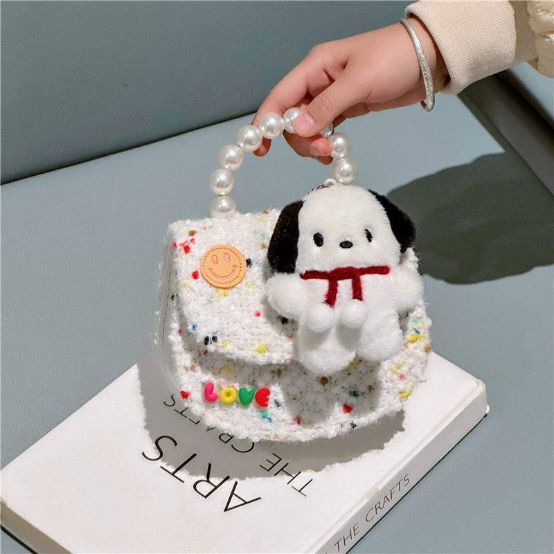 Bolsa de mensajero de los niños de lana 2023 moda lana niñas perla monedero Otoño e Invierno nuevos niños ropa grande marca bolsa