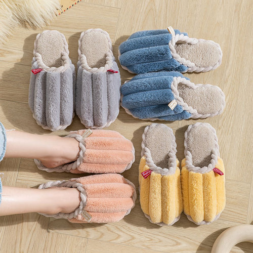 Cotton slippers for women in autumn and winter for home use, indoor, non-slip thick soles for couples, warm confinement, winter plush men's slippers