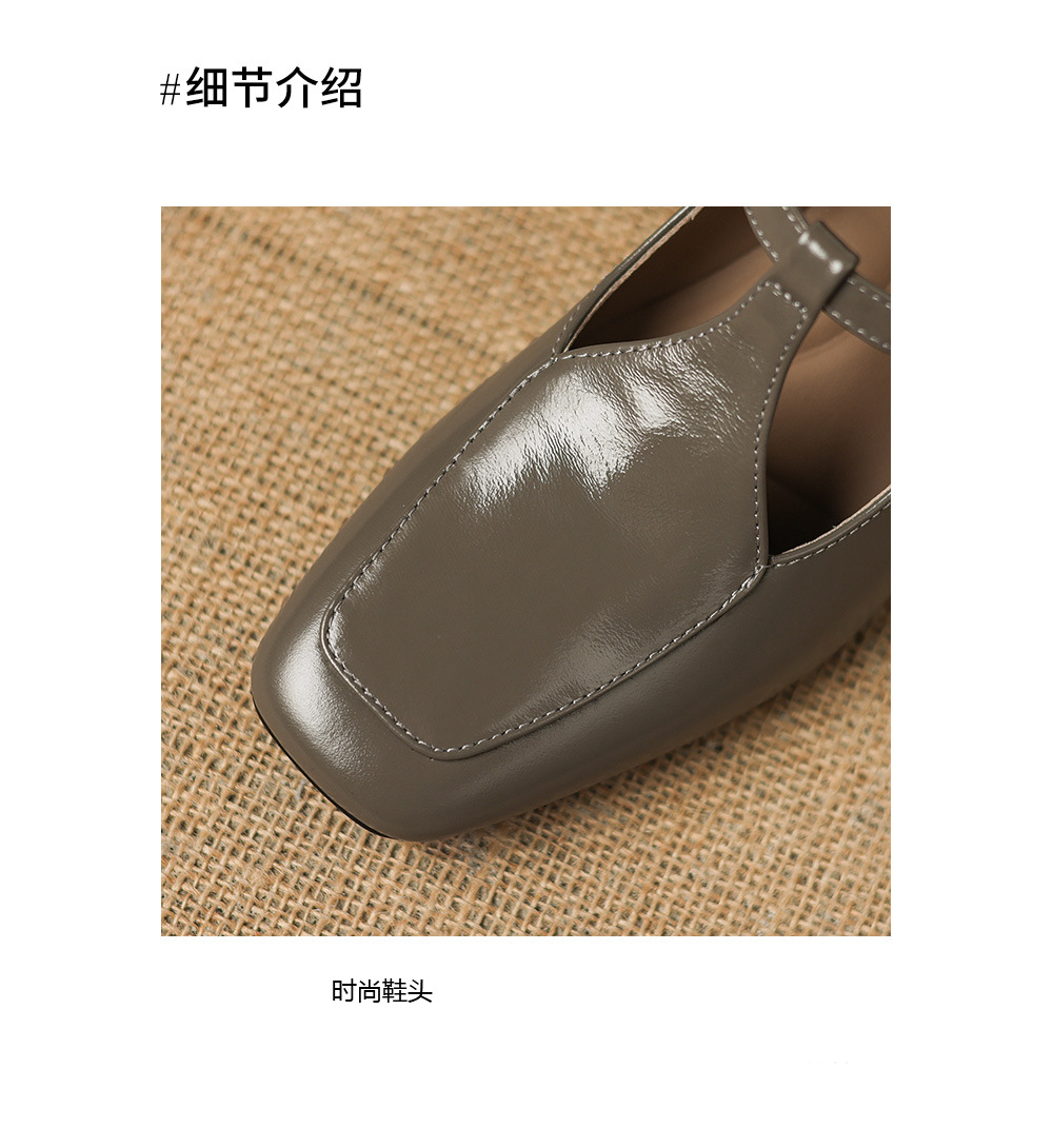 Giày cao gót nữ mũi vuông da cừu quai ngang khóa T phong cách vintage — Rượu vang đỏ chi tiết 10
