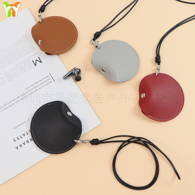 in stock Leather Bluetooth Headset Storage Bag Neck Travel Wireless Headset Storage Bag Fashionable All-match Headphone Bag