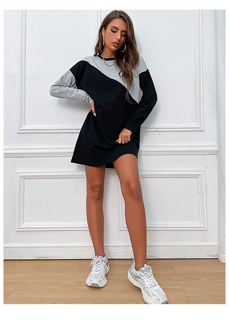 Contrast Color Loose Sweater Dress Long Sleeve Color Matching Fall Women Clothing Dress 9 Contrast Color Loose Sweater Dress Long Sleeve Color Matching Fall Women Clothing Dress