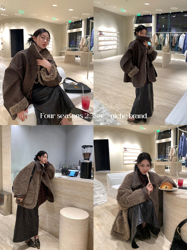 区区欧阳双面穿环保皮毛一体外套女冬季加厚休闲宽松复古加绒皮衣|undefined