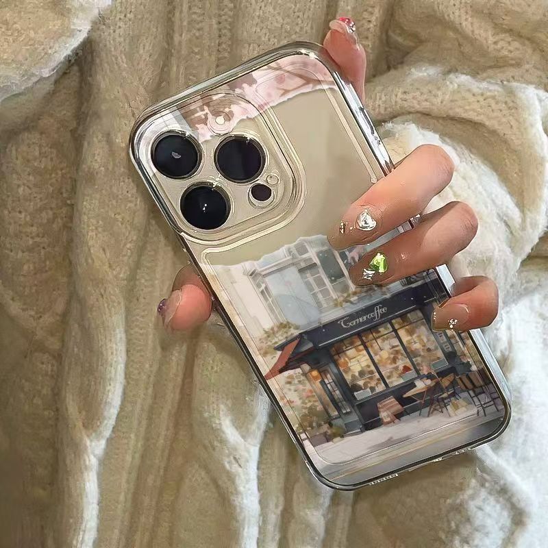 Street corner coffee shop for iphone16promax mobile phone case casual fresh apple 15 anti-drop 14 high-end