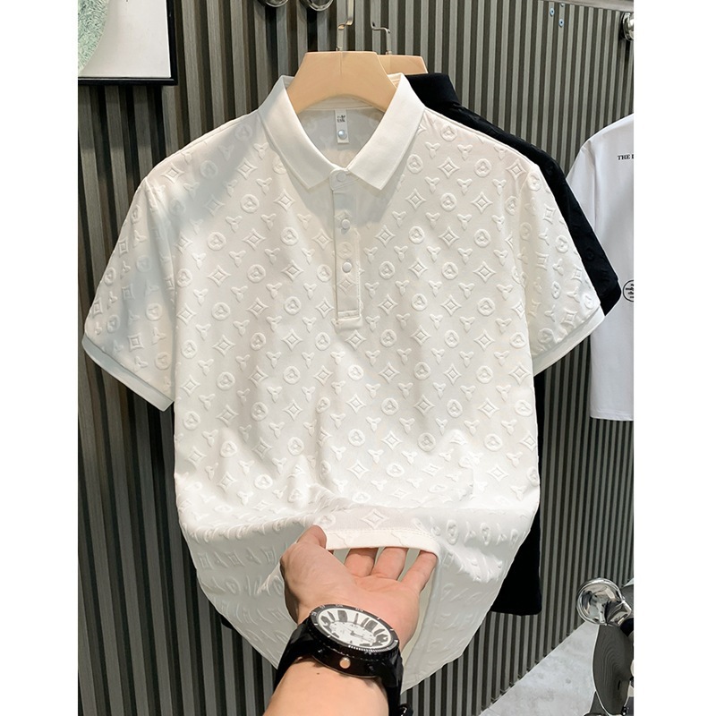 Camisa POLO jacquard todo fósforo Camiseta de manga corta para hombre Verano nueva moda hermosa camisa casual de moda de color sólido top
