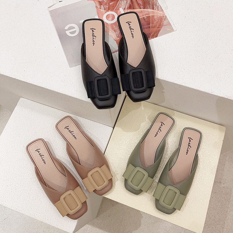 廠家批發網紅室外女拖鞋夏季懶人包頭休閑涼拖鞋時尚低跟拖鞋