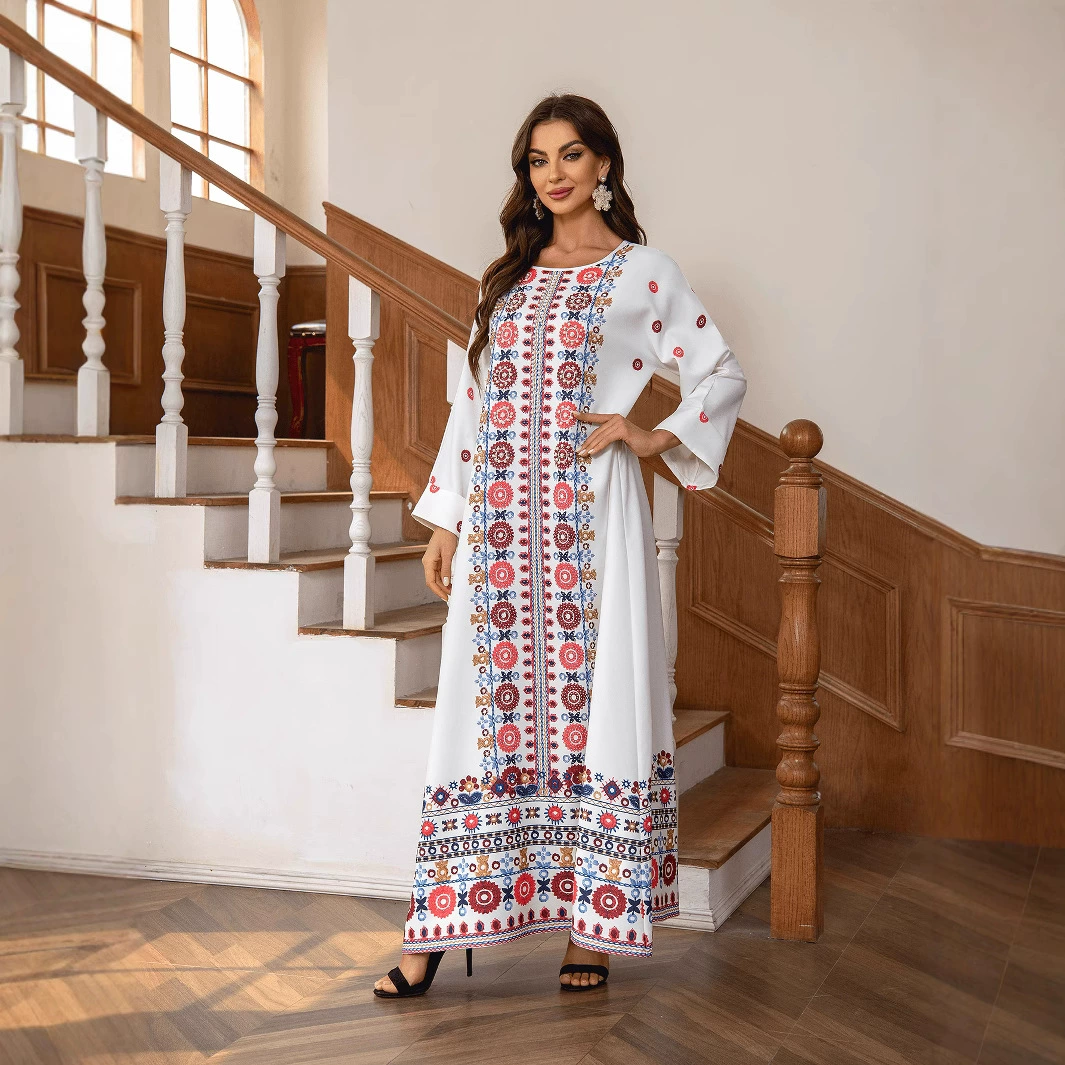 ZD028 Саудовская Аравия Ближневосточный мусульманский удобный повседневный женский халат для отдыха с круглым вырезом, свободный утягивающий джалабия.