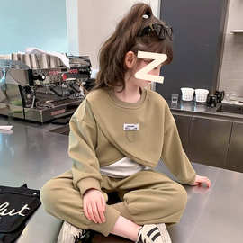 女童春装韩版两件套2025新款中大童洋气时髦卫衣哈伦裤运动套装潮