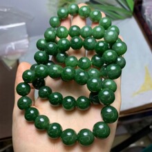 天然俄料碧玉12mm单圈手链水头足冰透玉质微黑点碧玉单圈手链12Mm