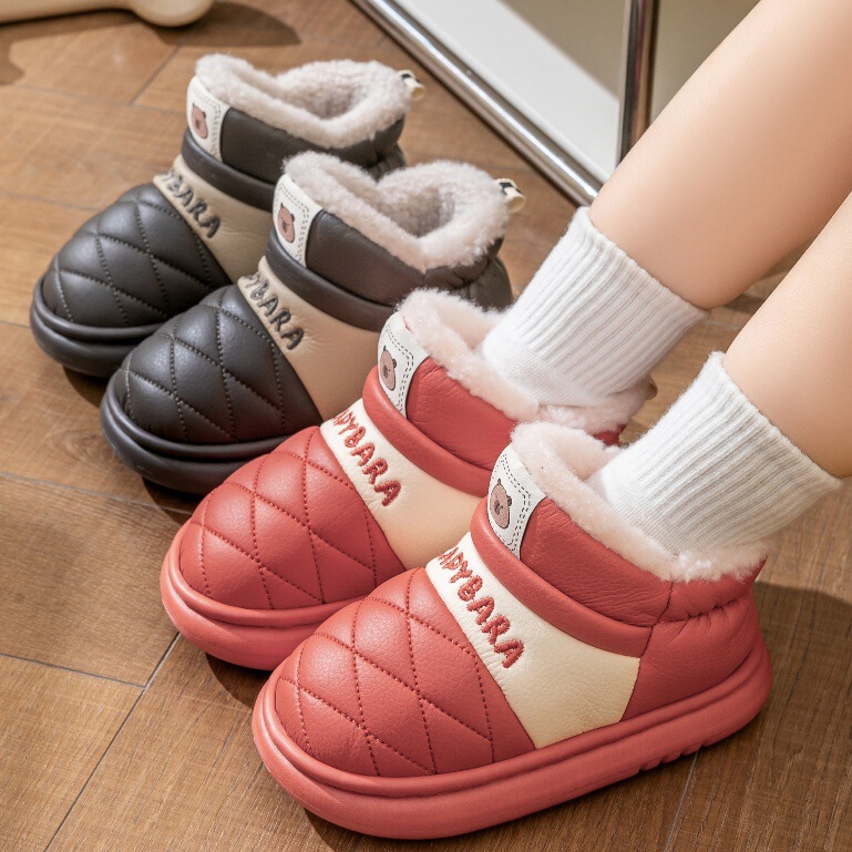 Children's snow boots, winter fleece-lined cotton shoes, warm and thick-soled snow boots, unisex, non-slip, with a heel wrap design, and cotton slippers for babies