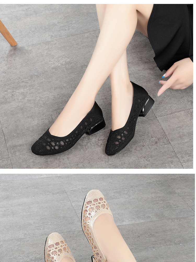 Sandal lưới bít mũi da thật gót vuông thoáng khí đế mềm — Màu be chi tiết 9