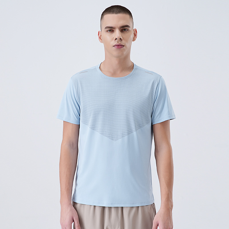 2025 nuevo estilo de seda de hielo sensación fresca camiseta de secado rápido para hombres que absorbe la humedad y transpirable primavera y verano deportes de manga corta fitness correr ropa de secado rápido