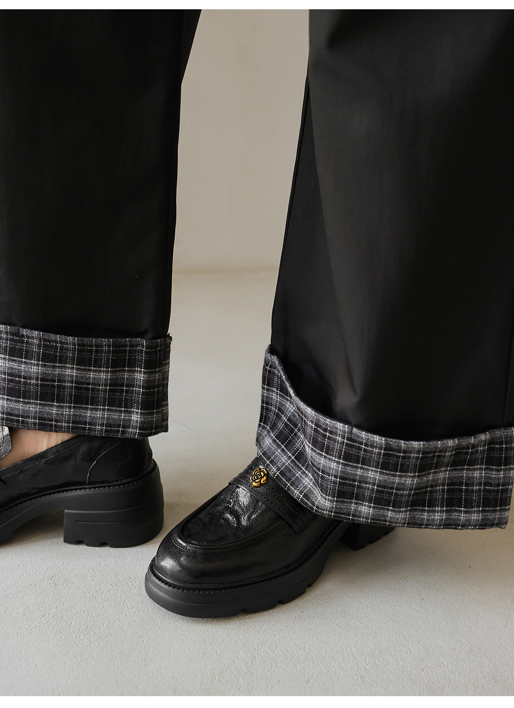 Giày loafer nữ mũi tròn gót vuông dày đế cao 6 cm da cừu — màu nâu chi tiết 18