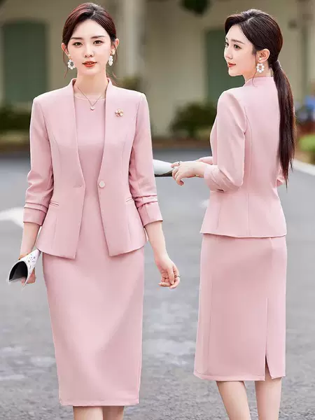 Pink Suit suit Women's Two-Piece Skirt 2024 Spring and Autumn Temperament Business Suit dress Dress Overalls