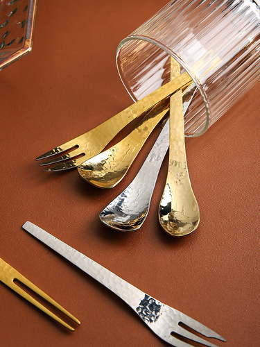 Japanese hammer pattern stainless steel tea snack tableware Instagram style home fruit fork dessert plate sweet dish coffee spoon mooncake fork