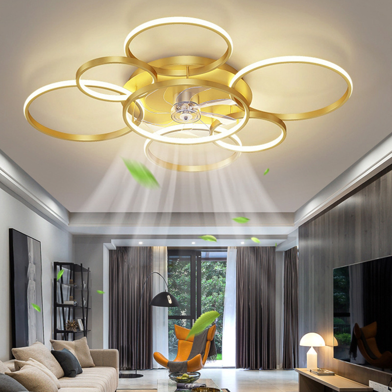 Living room shaking head fan light light light luxury modern simple home bedroom silent ceiling fan light dining room fan lamps