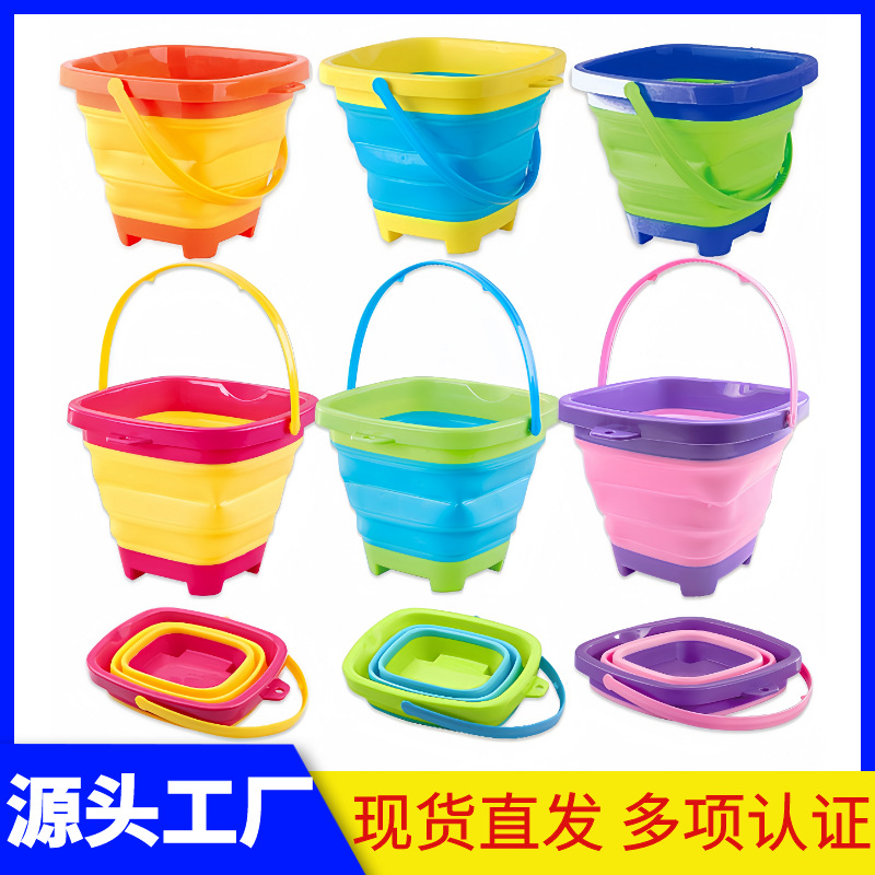 Barril de mano de castillo de playa plegable transfronterizo 2L bebé jugando en el agua arena goma suave retráctil cubo de silicona al por mayor