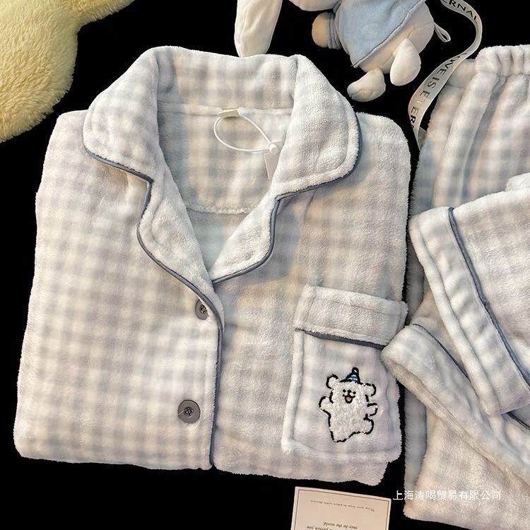 Cute Cartoon Coral Velvet Autumn and Winter Pajamas for Women Fleece-Lined Thickeneded Home Clothes Couple 2025 New Women's Suit Cute Cartoon Coral Velvet Autumn and Winter Pajamas for Women Fleece-Lined Thickeneded Home Clothes Couple 2025 New Women's Suit