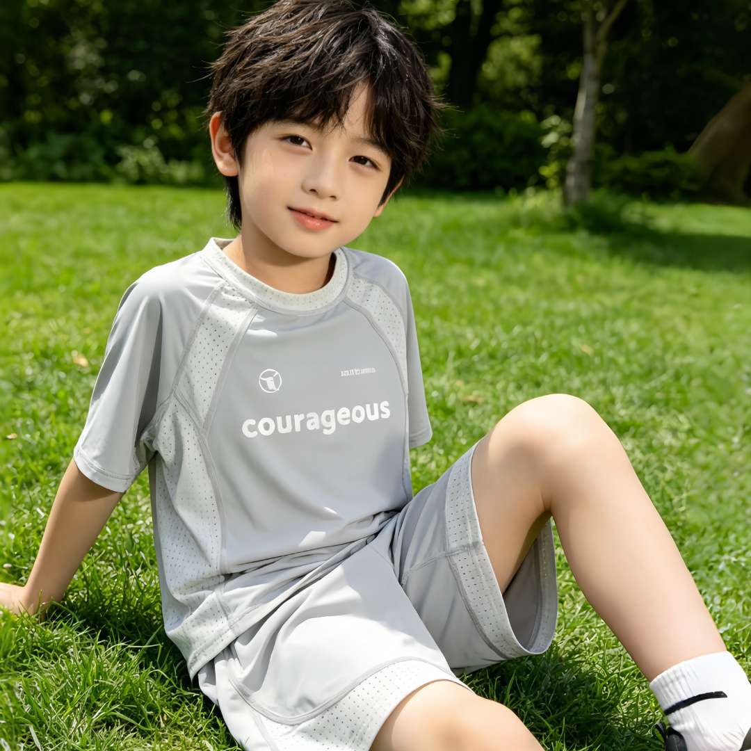 Trajes deportivos para niños de verano nuevos niños secos rápidos transpirables niñas pantalones cortos de mangas cortas ropa infantil mayorista image 9