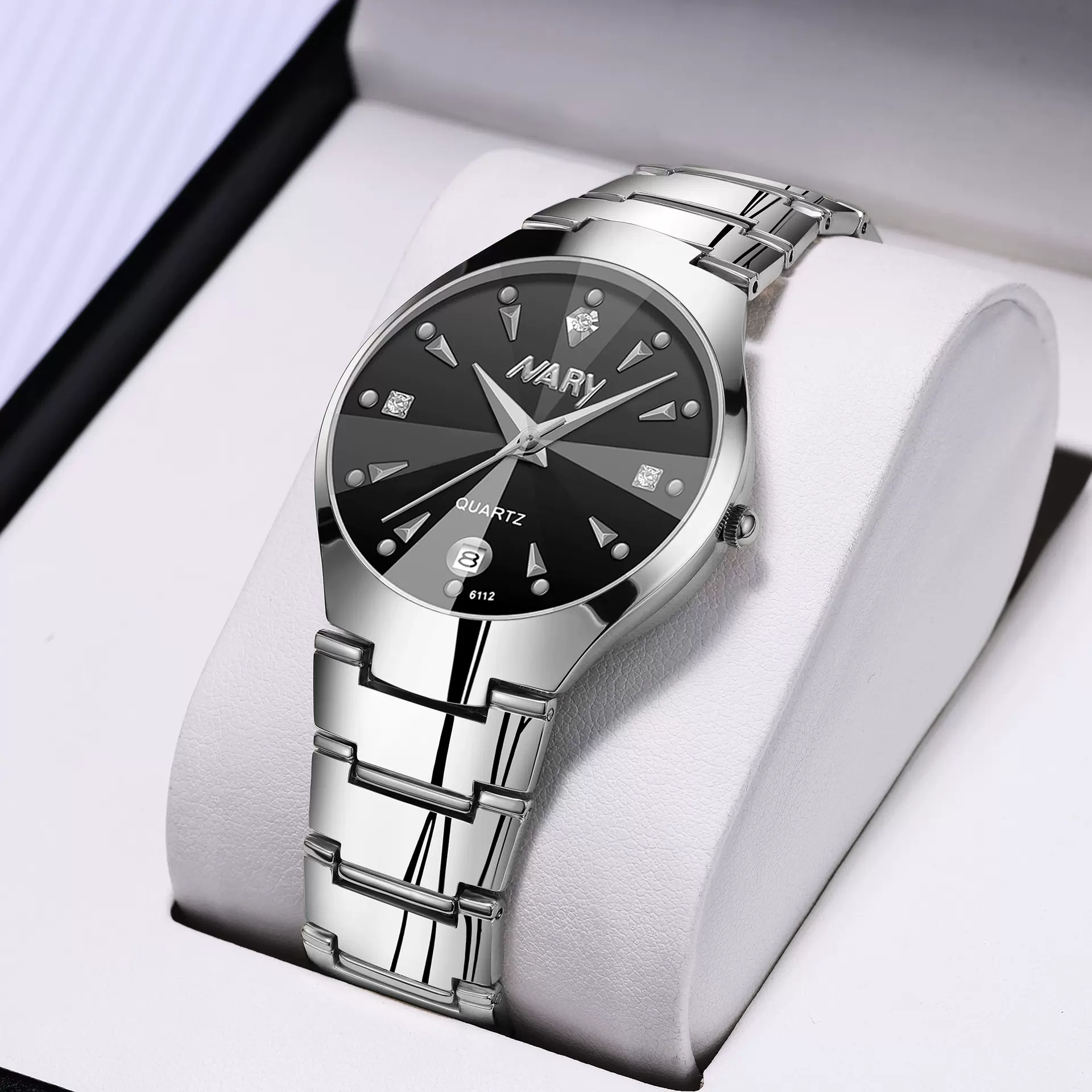 NARY/耐瑞 热销情侣手表男女单历镶钻防水石英表批发6112