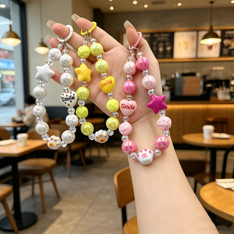 Creative five-pointed star and heart beaded wrist strap, cute mobile phone chain, keychain, bag pendant, gift wholesale Creative five-pointed star and heart beaded wrist strap, cute mobile phone chain, keychain, bag pendant, gift wholesale