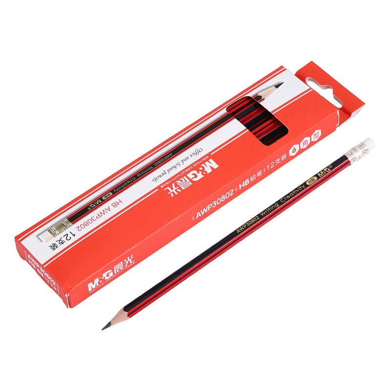 Chenguang AWP30802 Red and Black Pump Pencil Students Use pencil wooden pencil 12 HB hexagonal art paintings