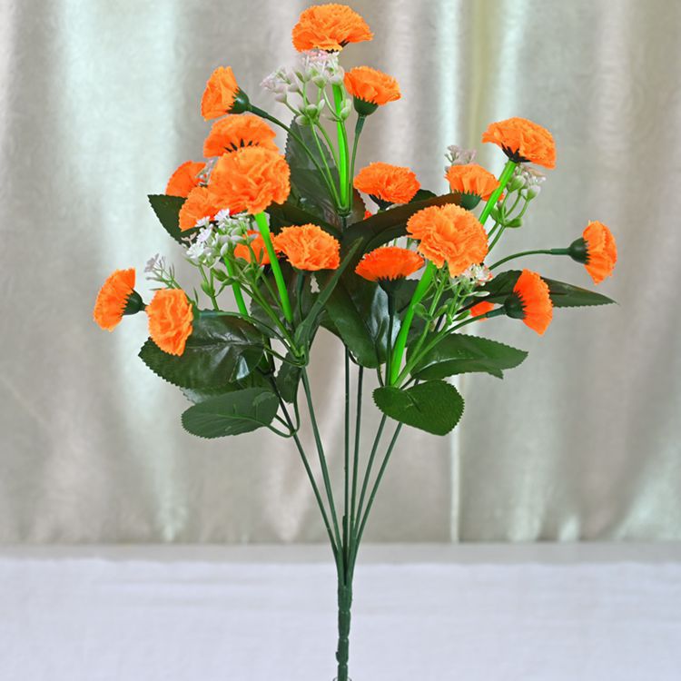 Flor artificial Flor falsa 7 tenedores 21 flores Decoración de clavel Flor de seda Flor de tela Flor de plástico Decoración de habitación Flor pequeña Ramo