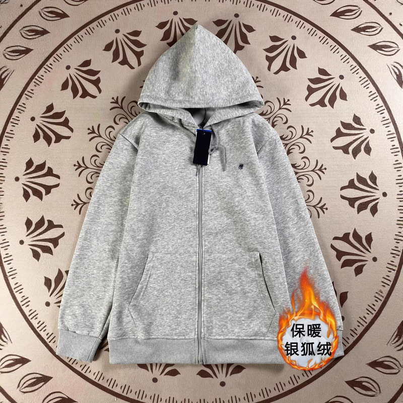 Cross-Border Plus-Size Little Red Horse Hooded Rl Cardigan Pure Cotton Sweatshirt Embroidered Plus-Size Men's Polo Hooded Sweatshirt Jacket