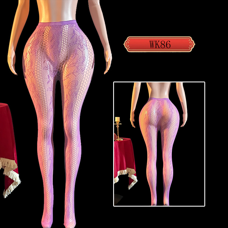 Medias de Red Caladas con Jacquard de Rosas WK86 de Nylon y Spandex