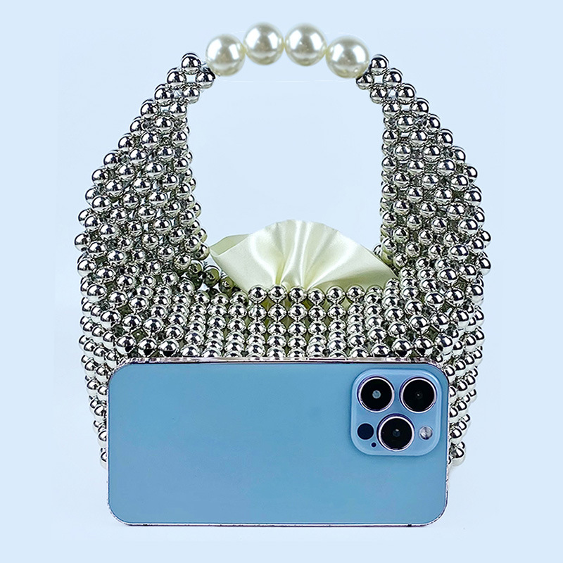 412g Weight Polyester Lining Material Beading Fashion Element String Closure Type Top Handle Strap Type Bucket Bag Bags Type Daily, Street, Shopping Occasion Plastic Material New Year Festival Solid Color Pattern All Seasons Season Women's Gender Elegant, Streetwear Style Pillow Shape Shape Small Size Women's Small Plastic Solid Color Elegant Streetwear Beading Pillow Shape String Bucket Bag 5