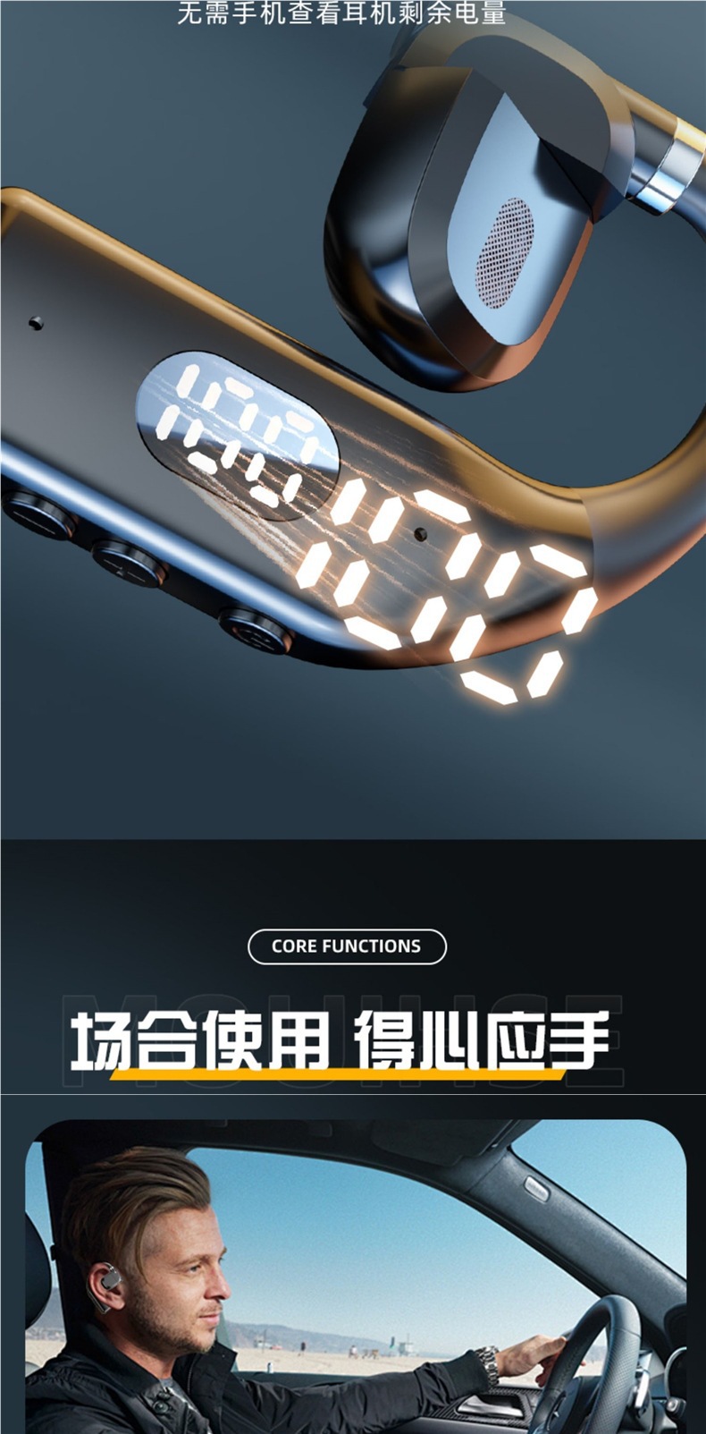 Wireless Bluetooth Earphones Non-In-Ear Hook-Ear Style Monaural High-Quality Calls Ultra-Long Battery Life Sports Universal Left and Right Ear