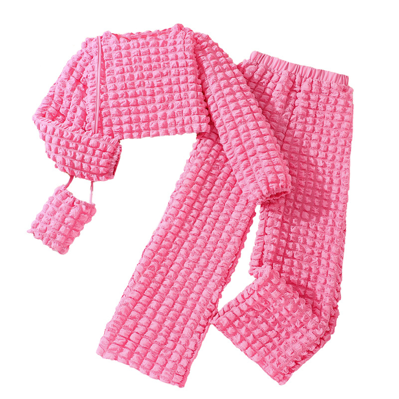 Novo estilo de outono roupas infantis elegantes tridimensionais bolha manga comprida conjunto de calças para irls, combinado com um_voghion.com
