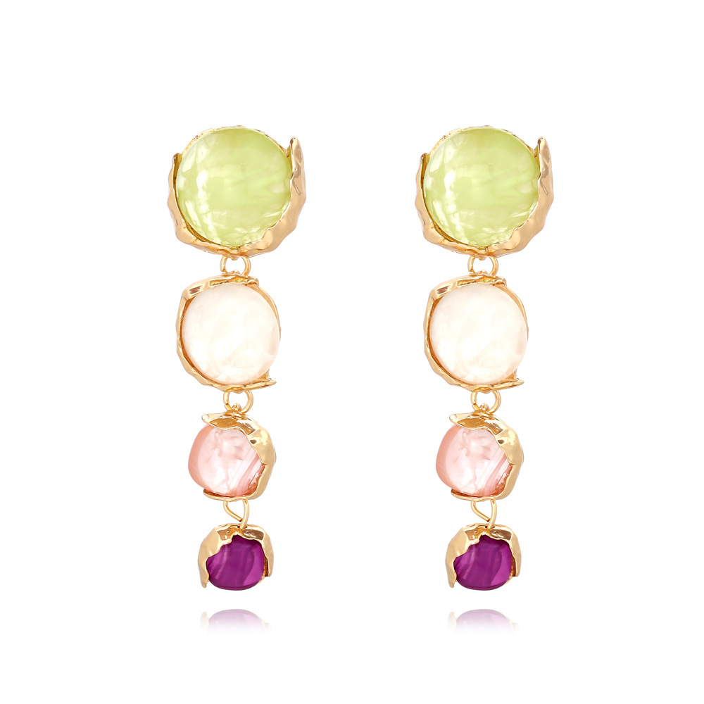 ZA new style long round translucent resin pendant earrings European and American high-grade geometric imitation gem earrings for women