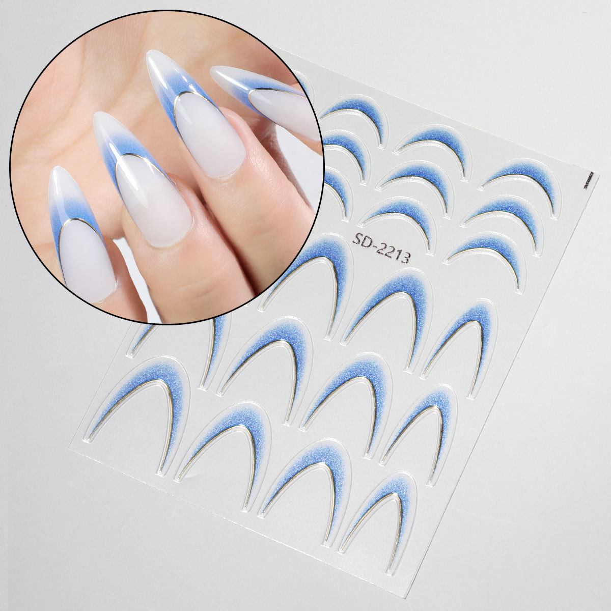 Etiqueta engomada de uñas francesa degradada de estilo explosivo transfronterizo Etiqueta engomada de accesorios de uñas de bricolaje Etiqueta engomada adhesiva INS Etiqueta engomada de uñas en stock