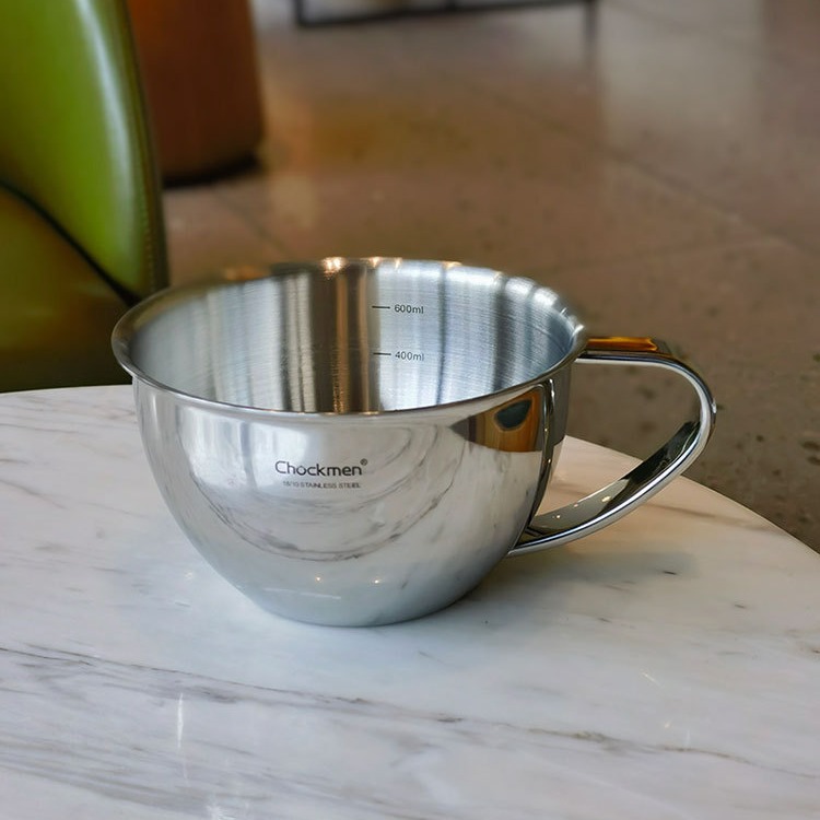 ¡Se requiere control pesado! Alemán 316 de acero inoxidable gran vientre desayuno taza de leche huevo taza de medición con mango tazón multiusos