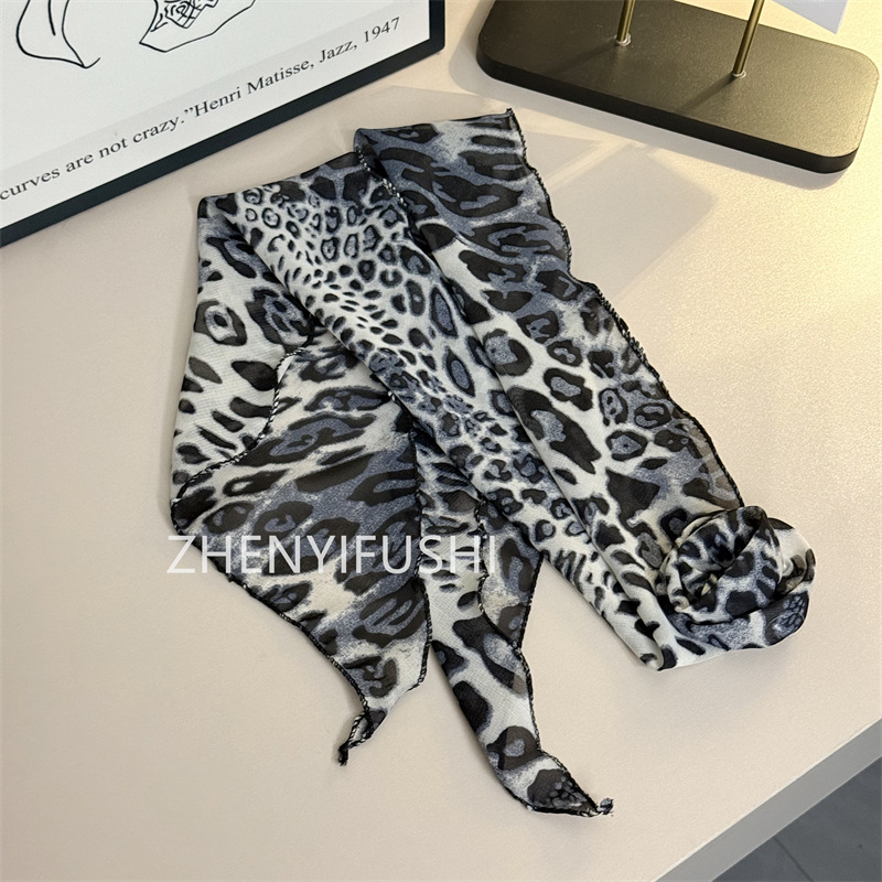 실크 스카프 + 플라워 [레오파드 그레이]