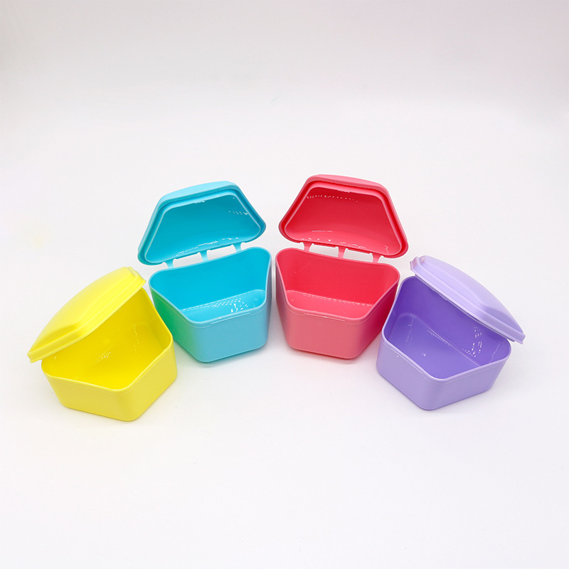 Dental caja de dientes de color caja trapezoidal caja de almacenamiento de dientes titular caja de dentadura caja corrector caja de dientes caja de tirantes